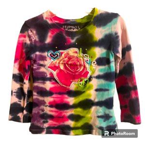 Flapdoodles Girl long sleeve tie dye shirt sz 4 flower, Love, heart, peace‎ sign